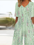 Damen Verlaufsmuster V-Ausschnitt Halbarm Retro Sommer Jumpsuit