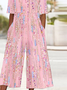 Damen Verlaufsmuster V-Ausschnitt Halbarm Retro Sommer Jumpsuit