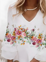 Damen Geblümt Halbarm Sommer Print Kleid V-Ausschnitt Täglich Lässig Midi Klassisch H-Linie Kleid