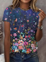 Damen Geblümt Kurzarm T-Shirts T-Shirt Rundhals Print Lässig Sommer T-Shirt mit Grafik Oberteile