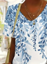 Damen Geblümt Kurzarm T-Shirts T-Shirt V-Ausschnitt Print Lässig Sommer T-Shirt mit Grafik Oberteile