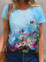 Damen Geblümt Kurzarm T-Shirts T-Shirt Rundhals Print Lässig Sommer T-Shirt mit Grafik Oberteile