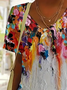 Damen Farbblock Kurzarm T-Shirts T-Shirt V-Ausschnitt Print Lässig Sommer T-Shirt mit Grafik Oberteile
