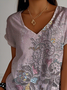 Damen Paisley Kurzarm T-Shirts T-Shirt V-Ausschnitt Lässig Sommer Oberteile