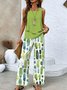 Damen Farbverlauf Zweiteiliges Set Täglich Ärmellos Lässig Sommer Bluse mit Hose Matching Set