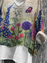 Damen Geblümt Langarm Bluse Frühling/Herbst Print V-Ausschnitt Täglich Lässig Oberteile