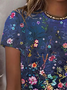 Damen Geblümt Kurzarm T-Shirts T-Shirt Rundhals Print Lässig Sommer T-Shirt mit Grafik Oberteile