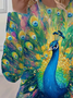 Damen Pfauenblau Langarm T-Shirts T-Shirt Rundhals Print Lässig Frühling/Herbst T-Shirt mit Grafik Oberteile