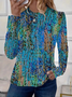 Damen Abstrakt Langarm T-Shirts T-Shirt Rundhals Print Lässig Frühling/Herbst T-Shirt mit Grafik Oberteile