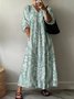 Damen Geblümt Halbarm Sommer Print Kleid V-Ausschnitt Täglich Lässig Maxikleid A-Linien-Kleid