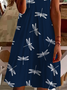 Damen Libelle Kurzarm Sommer Print Kleid V-Ausschnitt Täglich Lässig Midi Passen & Flare Kleid A-Linien-Kleid
