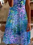 Damen Geblümt Kurzarm Sommer Kleid V-Ausschnitt Täglich Lässig Midi Passen & Flare Kleid A-Linien-Kleid