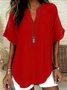 Damen Unifarben Halbarm Bluse Sommer Schalkragen Täglich Lässig Oberteile