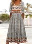 Damen Geblümt Kurzarm Sommer Kleid Rundhals Täglich Lässig Maxikleid A-Linien-Kleid