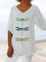 Damen Libelle Kurzarm Bluse Sommer Print V-Ausschnitt Täglich Lässig Oberteile