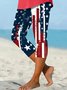 Damen Amerika-Flagge Elastische Taille Retro Sommer Caprihosen Leggings