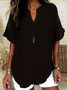 Damen Unifarben Halbarm Bluse Sommer Schalkragen Täglich Lässig Oberteile