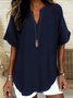 Damen Unifarben Halbarm Bluse Sommer Schalkragen Täglich Lässig Oberteile