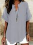 Damen Unifarben Halbarm Bluse Sommer Schalkragen Täglich Lässig Oberteile
