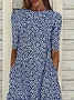 Damen Geblümt Halbarm Sommer Print Kleid Rundhals Täglich Lässig Maxikleid A-Linien-Kleid