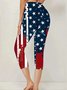 Damen Amerika-Flagge Elastische Taille Retro Sommer Caprihosen Leggings