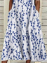 Damen Geblümt Halbarm Sommer Print Kleid Rundhals Täglich Lässig Maxikleid A-Linien-Kleid