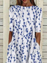 Damen Geblümt Halbarm Sommer Print Kleid Rundhals Täglich Lässig Maxikleid A-Linien-Kleid