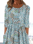 Damen Geblümt Halbarm Sommer Print Kleid Rundhals Täglich Lässig Maxikleid A-Linien-Kleid