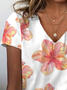 Damen Geblümt Kurzarm T-Shirts T-Shirt V-Ausschnitt Print Lässig Sommer T-Shirt mit Grafik Oberteile