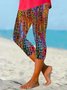 Damen Abstrakt Elastische Taille Retro Sommer Caprihosen Leggings