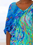 Damen Abstrakt Kurzarm Bluse Sommer Print V-Ausschnitt Täglich Lässig Oberteile