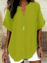 Damen Unifarben Halbarm Bluse Sommer Schalkragen Täglich Lässig Oberteile