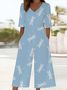 Damen Libelle V-Ausschnitt Halbarm Lässig Sommer Jumpsuit