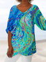 Damen Abstrakt Kurzarm Bluse Sommer Print V-Ausschnitt Täglich Lässig Oberteile