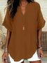 Damen Unifarben Halbarm Bluse Sommer Schalkragen Täglich Lässig Oberteile