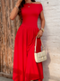 Damen Unifarben Kurzarm Sommer Kleid Asymmetrisch Täglich Lässig Maxikleid Tunika A-Linien-Kleid