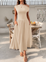 Damen Unifarben Kurzarm Sommer Kleid Asymmetrisch Täglich Lässig Maxikleid Tunika A-Linien-Kleid