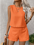 Damen Unifarben Zweiteiliges Set Täglich Ärmellos Lässig Sommer Bluse mit Hose Matching Set