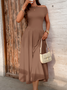 Damen Unifarben Kurzarm Sommer Kleid Asymmetrisch Täglich Lässig Maxikleid Tunika A-Linien-Kleid