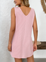 Damen Unifarben Ärmellos Sommer Kleid V-Ausschnitt Täglich Lässig Midi Tanktop H-Linie Kleid