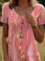 Damen Abstrakt Kurzarm Sommer Print Kleid Rundhals Täglich Lässig Mini Tunika H-Linie Kleid