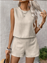 Damen Unifarben Zweiteiliges Set Täglich Ärmellos Lässig Sommer Bluse mit Hose Matching Set