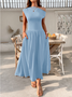 Damen Unifarben Kurzarm Sommer Kleid Asymmetrisch Täglich Lässig Maxikleid Tunika A-Linien-Kleid