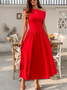 Damen Unifarben Kurzarm Sommer Kleid Asymmetrisch Täglich Lässig Maxikleid Tunika A-Linien-Kleid