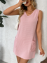 Damen Unifarben Ärmellos Sommer Kleid V-Ausschnitt Täglich Lässig Midi Tanktop H-Linie Kleid