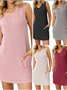 Damen Unifarben Ärmellos Sommer Kleid V-Ausschnitt Täglich Lässig Midi Tanktop H-Linie Kleid