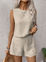 Damen Unifarben Zweiteiliges Set Täglich Ärmellos Lässig Sommer Bluse mit Hose Matching Set