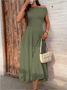 Damen Unifarben Kurzarm Sommer Kleid Asymmetrisch Täglich Lässig Maxikleid Tunika A-Linien-Kleid