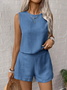 Damen Unifarben Zweiteiliges Set Täglich Ärmellos Lässig Sommer Bluse mit Hose Matching Set