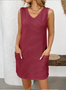 Damen Unifarben Ärmellos Sommer Kleid V-Ausschnitt Täglich Lässig Midi Tanktop H-Linie Kleid